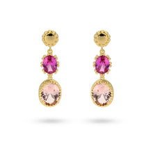 Load image into Gallery viewer, 24Kae Yellow Gold Oval Drop Earrings with Pink Stones