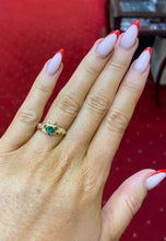 Load image into Gallery viewer, 9ct gold green stone Claddagh ring
