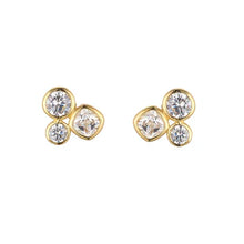 Load image into Gallery viewer, 9ct Gold 3 Rubover Cz Earrings