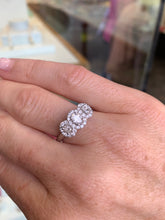 Load image into Gallery viewer, 18ct white gold three stone Diamond oval Halo