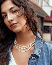 Load image into Gallery viewer, Gold Freshwater Pearl and White Cubic Zirconia Bezel Set Slider Necklace