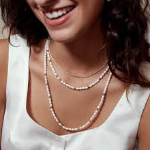 Load image into Gallery viewer, Gold Freshwater Pearl and White Cubic Zirconia Bezel Set Slider Necklace