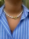 Fresh Water Cultured Pearl necklace with Large Gold Plated Bolt Catch (9mm beads)
