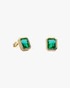 Emerald-Cut Green Gemstone Bezel Stud Earrings