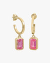 Line Argent Emerald-Cut Pink Gemstone Huggie Charm Hoop Earrings
