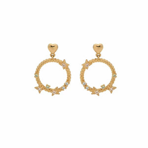 24Kae Earring With Hoop And Pastel Star-shaped Stones Sterling silver Gold Plated