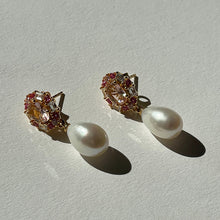 Load image into Gallery viewer, 24Kae Earrings with coloured stones and pearl
