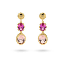 Load image into Gallery viewer, 24Kae Yellow Gold Oval Drop Earrings with Pink Stones
