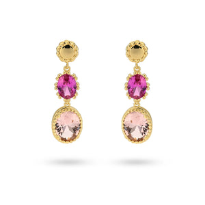 24Kae Yellow Gold Oval Drop Earrings with Pink Stones