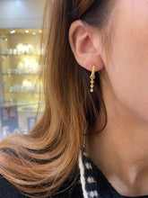 Load image into Gallery viewer, 24kae yellow gold three stone drop hoop earrings
