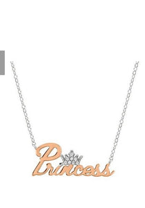 Disney Princess Two Tone Plated Sterling Silver Clear CZ Stone Crown Necklace