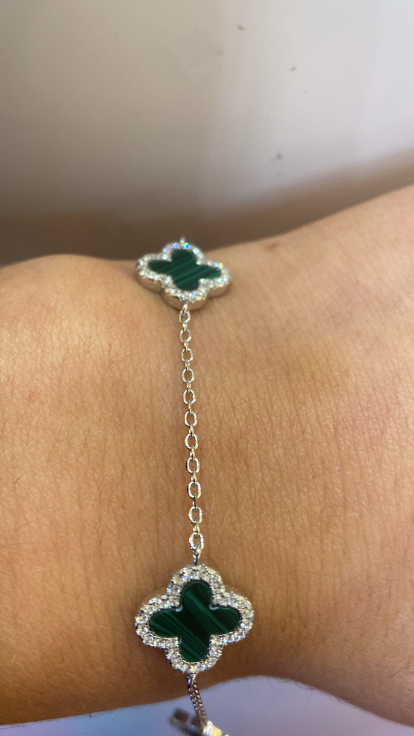 Sterling silver triple green clover bracelet