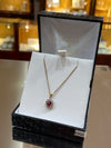 18ct white gold diamond & ruby cluster pendant on 9ct yellow gold chain