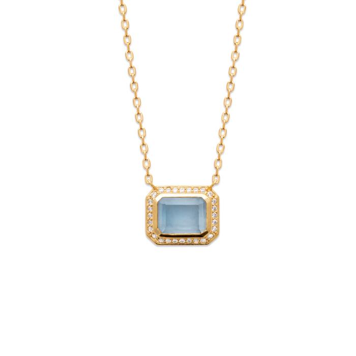 Burren “Crystalline” 18ct Gold Plated Pendant with Cubic Zirconia and Aquamarine colour stone