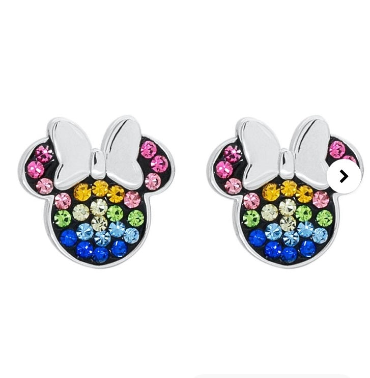 Disney Minnie Mouse Sterling Silver with Rainbow Stones Stud Earrings