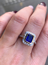 Load image into Gallery viewer, 9ct yellow gold sapphire and Cz ring
