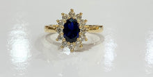 Load image into Gallery viewer, 9ct yellow gold Sapphire and cubic zirconia cluster ring.
