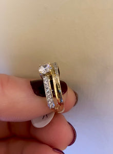 9ct yellow gold cubic zirconia double ring