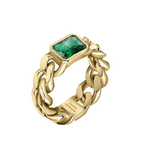 Chain Ring Yellow Gold Chain With Emerald Stone