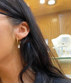 NJO GOLD PLATED BAGUETTE CZ CHARM HOOP EARRINGS