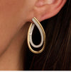 Tisento 2 tone organic shape zirconia drop earrings
