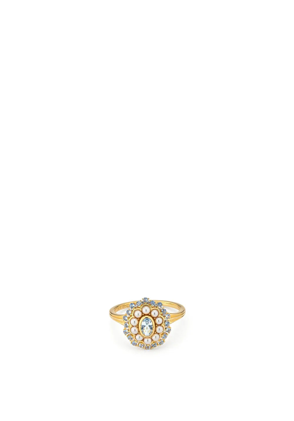 24Kae Cluster CZ & Freshwater Pearl Ring, Gold