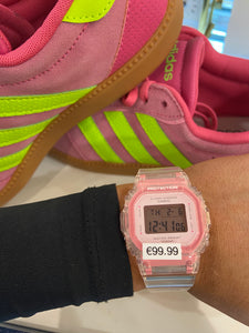 Pink and clear Casio watch