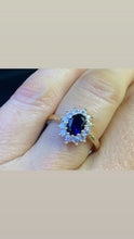 Load image into Gallery viewer, 9ct yellow gold Sapphire and cubic zirconia cluster ring.
