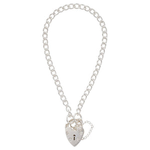 Silver Heart Lock Charm Bracelet