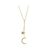 9ct Yellow Gold CZ Set Star and Moon Lariot Necklace