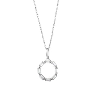 White Gold Baguette Set CZ Open Circle Pendant