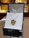 9ct yellow gold flower cz emerald black stone pendant