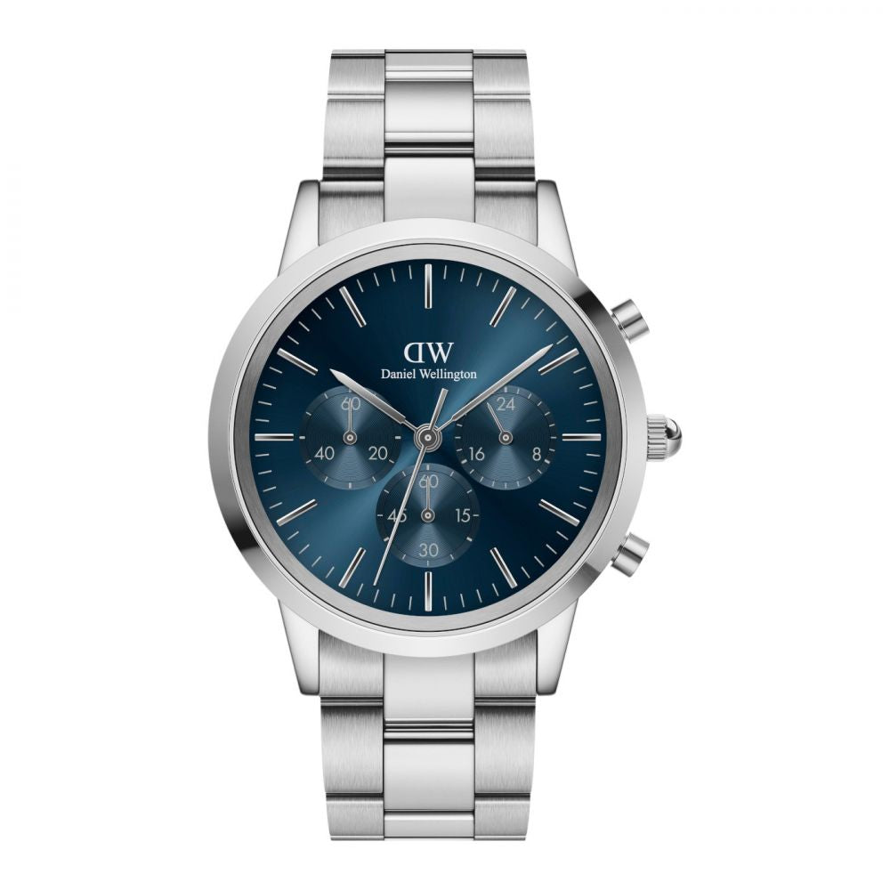 Daniel Wellington Chronograph 42mm Arctic Blue Sunray Dial Steel Case Watch DW00100644