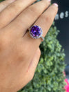 Amethyst round stone with cubic zirconia halo