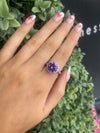 Amethyst round stone with cubic zirconia halo