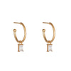 NJO GOLD PLATED BAGUETTE CZ CHARM HOOP EARRINGS