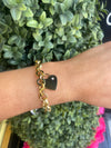 Gold-Plated Interlocking Circle & Oval Link Heart Charm Bracelet