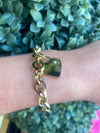 Gold-Plated Interlocking Circle & Oval Link Heart Charm Bracelet