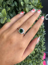 Sterling Silver Cushion-Cut Emerald Green Stone Halo Ring