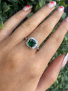 Sterling Silver Cushion-Cut Emerald Green Stone Halo Ring