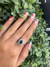 Sterling Silver Oval-Cut Emerald Green Stone Cluster Ring