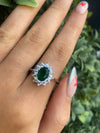 Sterling Silver Oval-Cut Emerald Green Stone Cluster Ring