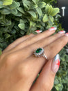 Sterling Silver Oval-Cut Emerald Green Stone Cluster Ring