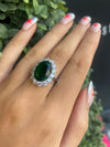 Sterling Silver Statement Oval-Cut Green Stone Cluster Ring