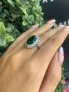 Sterling Silver Statement Oval-Cut Green Stone Cluster Ring