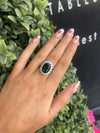 Sterling Silver Statement Oval-Cut Green Stone Cluster Ring
