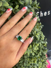 Sterling Silver Cushion-Cut Emerald Green Three-Stone Ring
