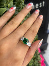 Sterling Silver Cushion-Cut Emerald Green Three-Stone Ring