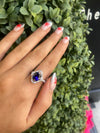 Sterling Silver Oval-Cut Sapphire Blue Filigree Halo Ring