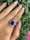 Sterling Silver Oval-Cut Sapphire Blue Filigree Halo Ring
